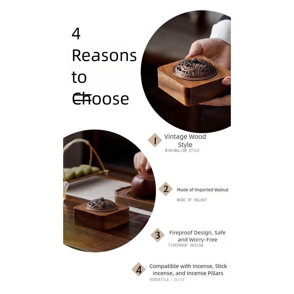 Minimalist Walnut Aroma Diffuser and Incense Burner with Lid for Home Use Supports Multiple Incense Types with Safety Design