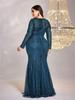 Plus Size Sequined Mermaid Bridesmaid Gown - Elegant Slim Fit with Round Neck for Evening or Banquet