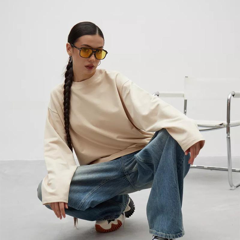 Basic Casual O-neck Cotton T-Shirts Women Autumn Long Sleeves Loose Tops Oversized Soft Versatile Solid Color Pullover