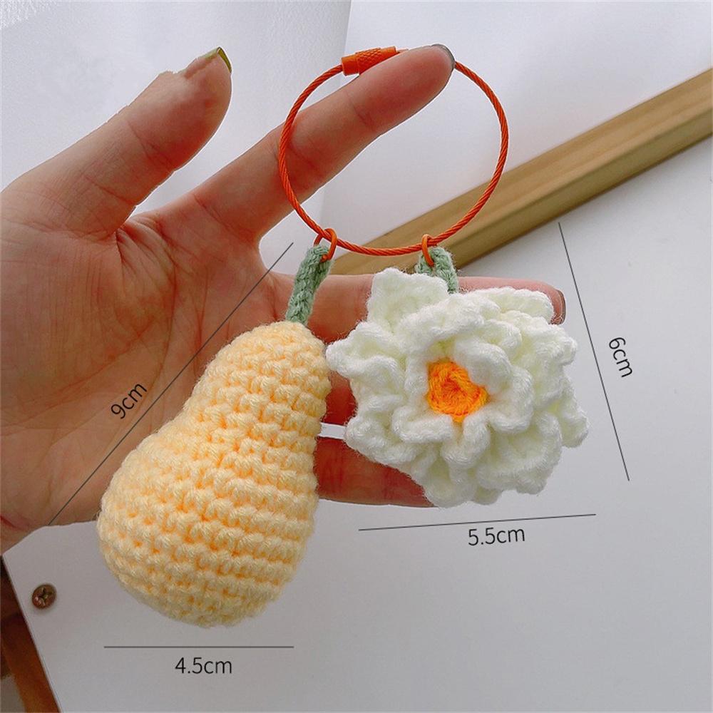 Handwoven Wool Knitting Keychain Pendant With Orange Strawberry Banana Sunflower Creative Bag Backpack Car Hangings Decoration