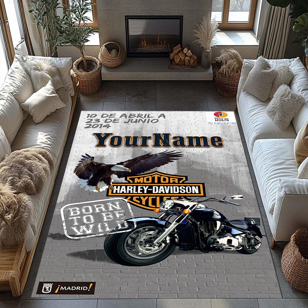 Harley-davidson Motorcycles Personalized Name Area Rug Design for Hallway Decorate room Kitchen Living Rooms Anti-slip Rug Anime Office Decor