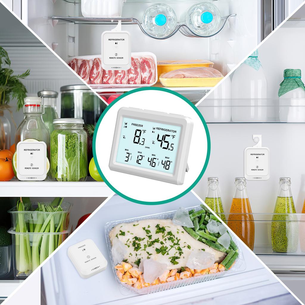 Digital Refrigerator Thermometer Wireless Freezer Thermometer Fridge Temperature Monitor with 2 Sensor