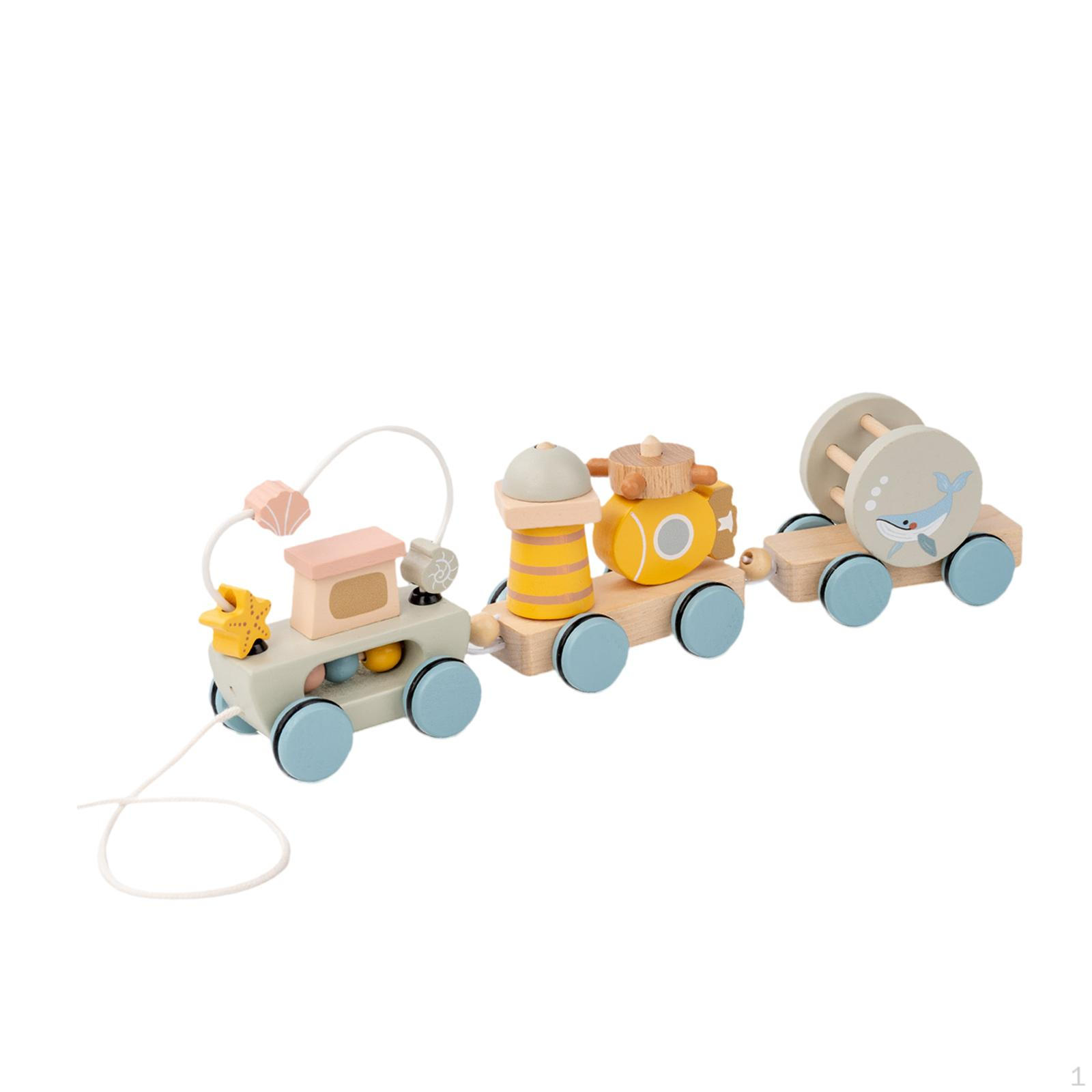 

Wooden Pull Along Train Stacking Toy Car Developmental Fine Motor Skills Educational Sea