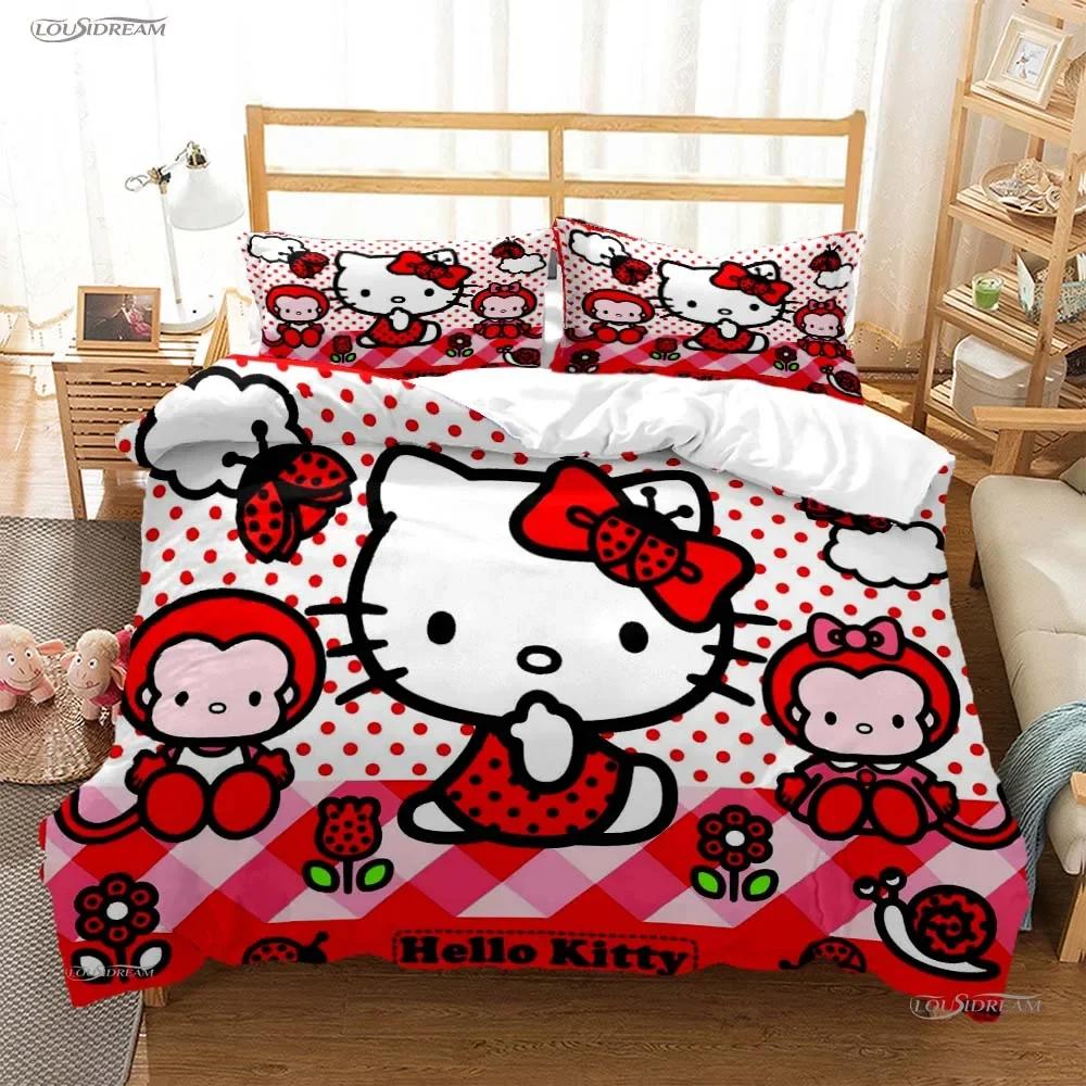 

Hello Kitty Sanrio Постільна білизна Комплекти Покривало на ліжко Покривало на ліжко Підковдра Наволочка Набори з 2-3 предметів Милий Декор для спальні EU King 240x220cm