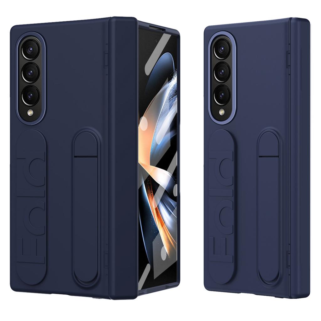 For Samsung Galaxy Z Fold4 5G Case Kickstand Wristband PC Phone Cover with Tempered Glass Film