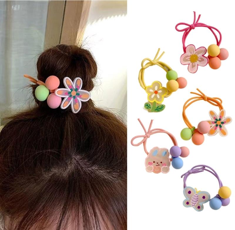 Süßes Haarband-Set für Kleinkind-Mädchen Süßes Blumen-Haarseil Flecht-Haarringe Mädchen-Pferdeschwanzhalter Haargummis 5 Stück