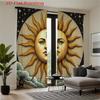 Mythical Sun Curtains 2pcs – Golden Sun Face with Stars & Clouds, Astrology Inspired Decor for Bedroom and Living Room