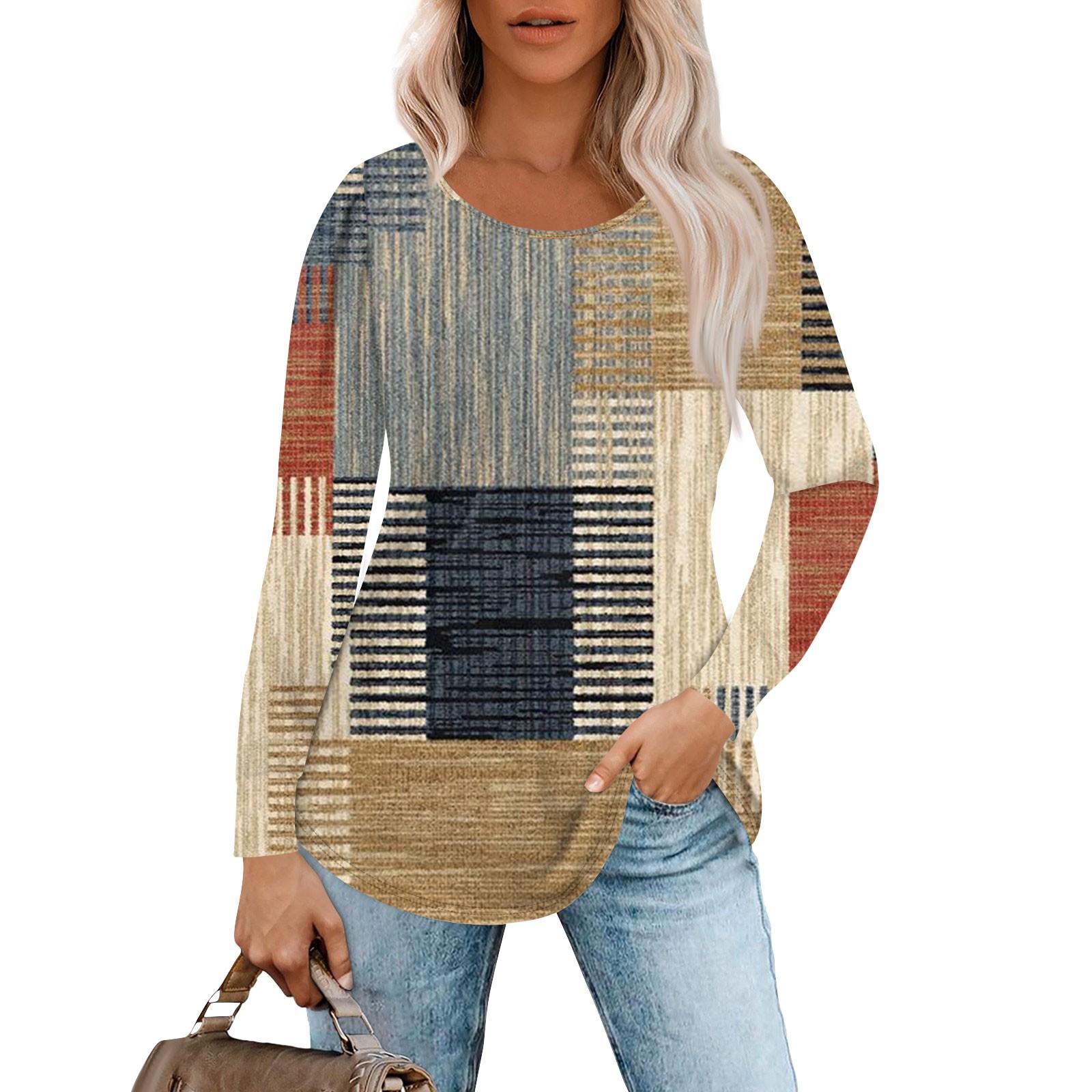 

Рубашки с длинным рукавом для женщин, топы, нарядные повседневные блузки, плиссированные топы-туники с круглым вырезом XXL светло-коричневого