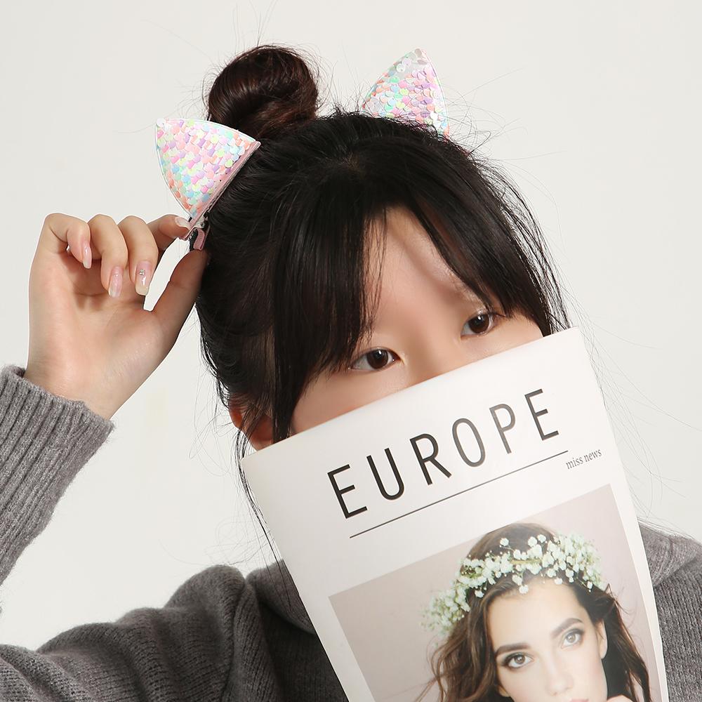 Cat Ear Side Princess Hair Clip Sweet Girl Cute Super Shiny Hair Clip Powder Sparkly Side Clip Hair Party Decoration