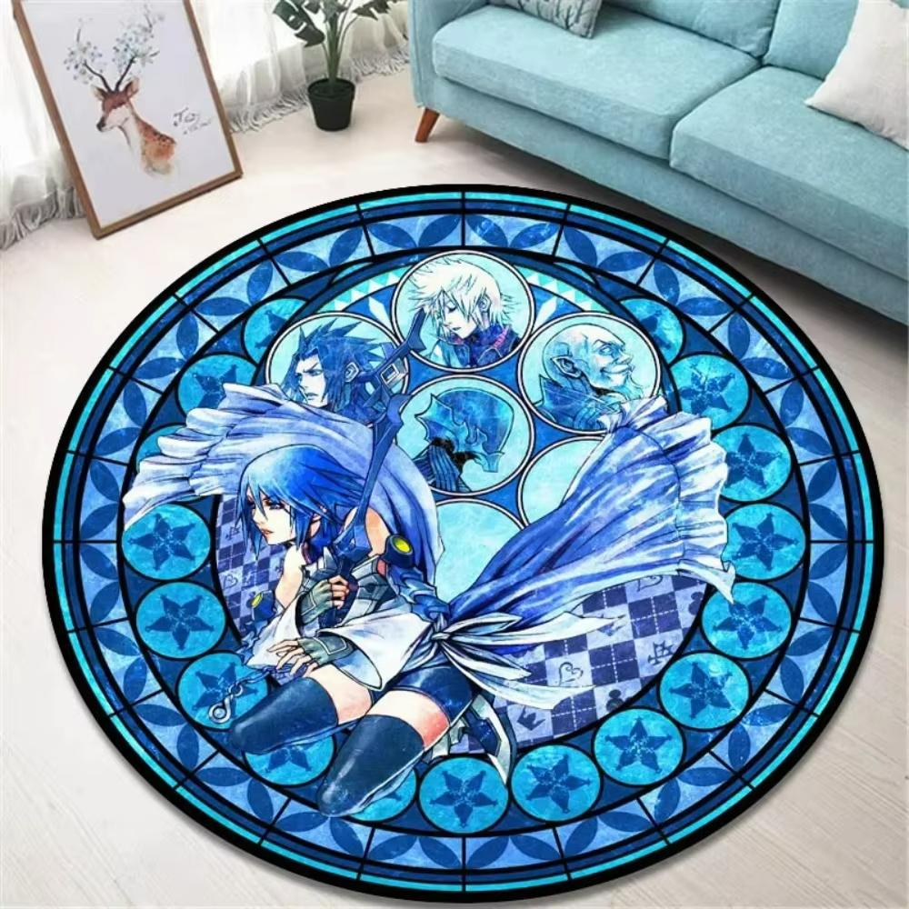 Zabawny okrągły dywanik w stylu K-Kingdom Hearts do salonu, sypialni, pokoju gier, zabawna mata podłogowa w stylu retro, obrotowy fotel