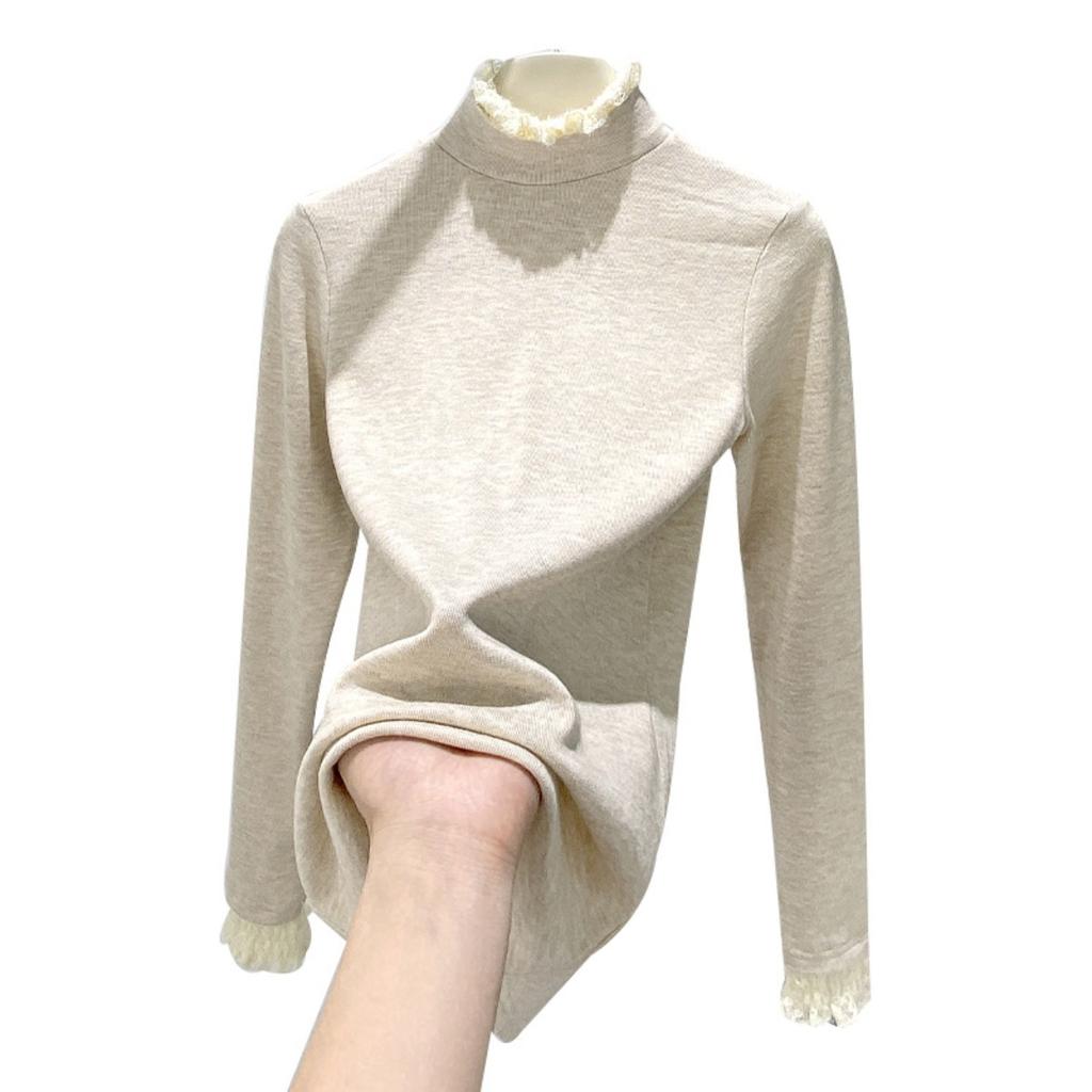 Lace Patchwork Half High Neck Base Sweater for Women, Autumn and Winter Thread Slim Fit Sweater, Lace Knit Sweater, Inner Top