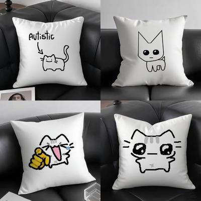 1pc Autistic Cat Pillow Case Square Bedroom Sofa Leisure Comfort Cushion Car Living Room Home Decoration