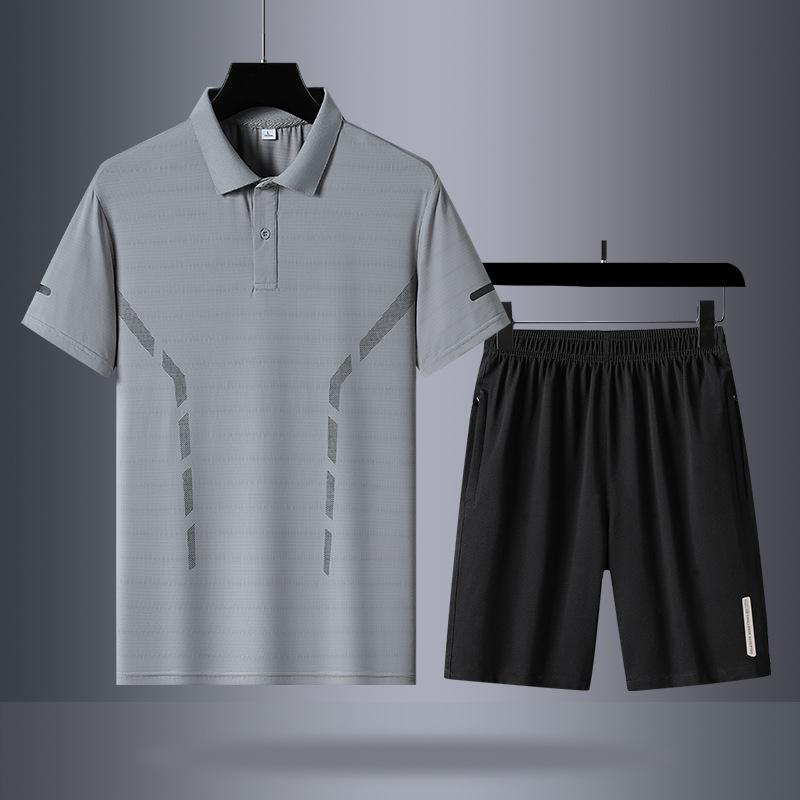 Summer Ice Silk Sports Set Men's Short Sleeve Middle Aged Leisure Two Piece Set