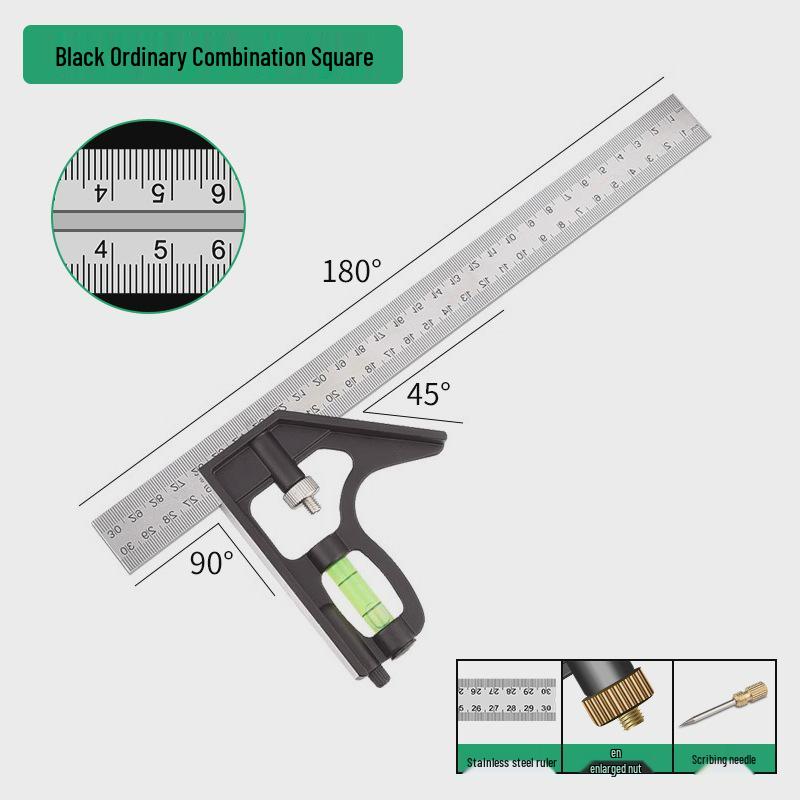 Multifunctional Stainless Steel Horizontal & Right Angle Combination Ruler for Woodworking