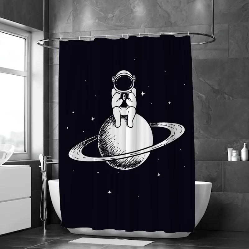 Opaque Curtains for the Home Astronaut Printing Bathroom Accessories Shower Shade Curtain Bath Bedrooms Waterproof Fabric Garden