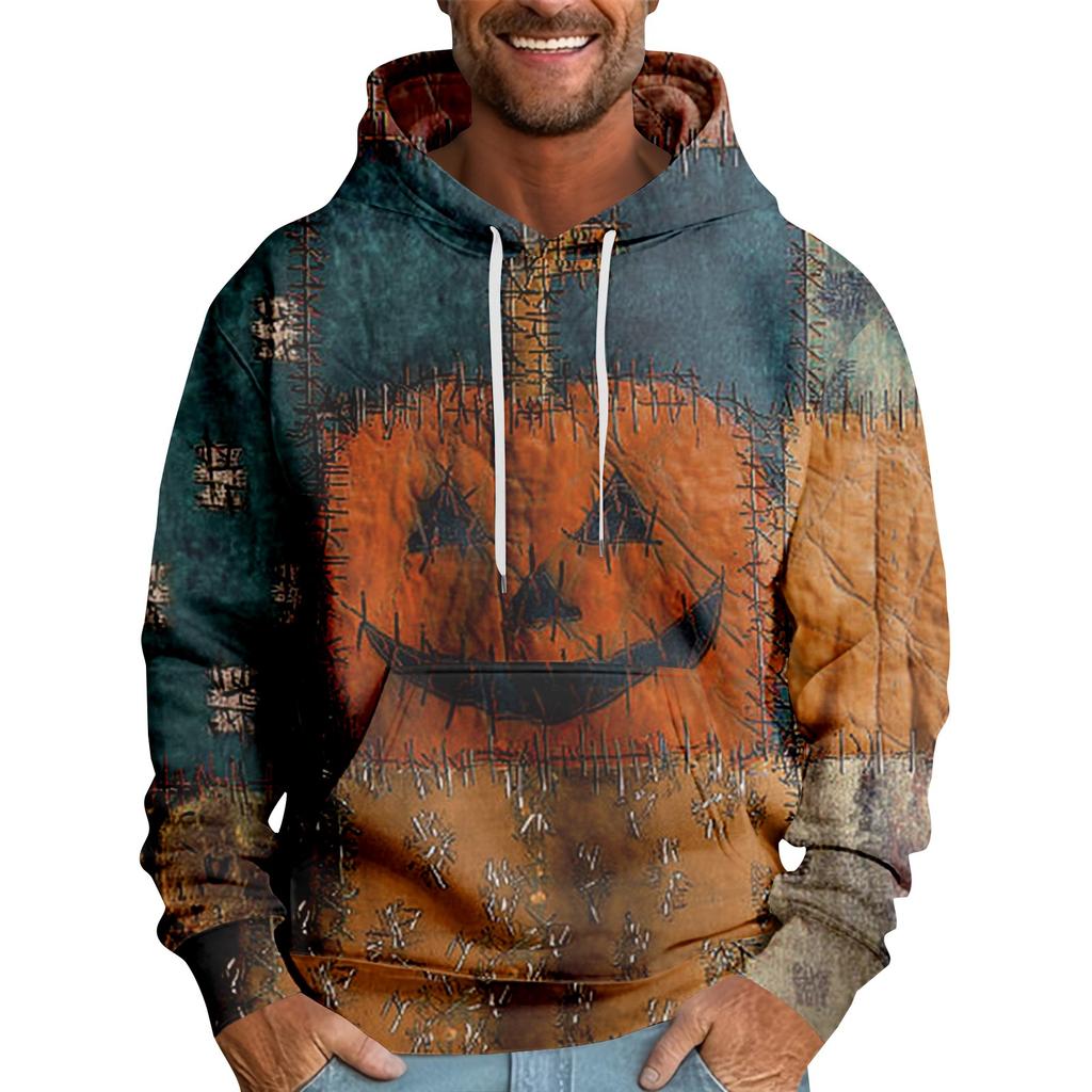 Halloween Print Men's Loose Hooded Sweatshirt