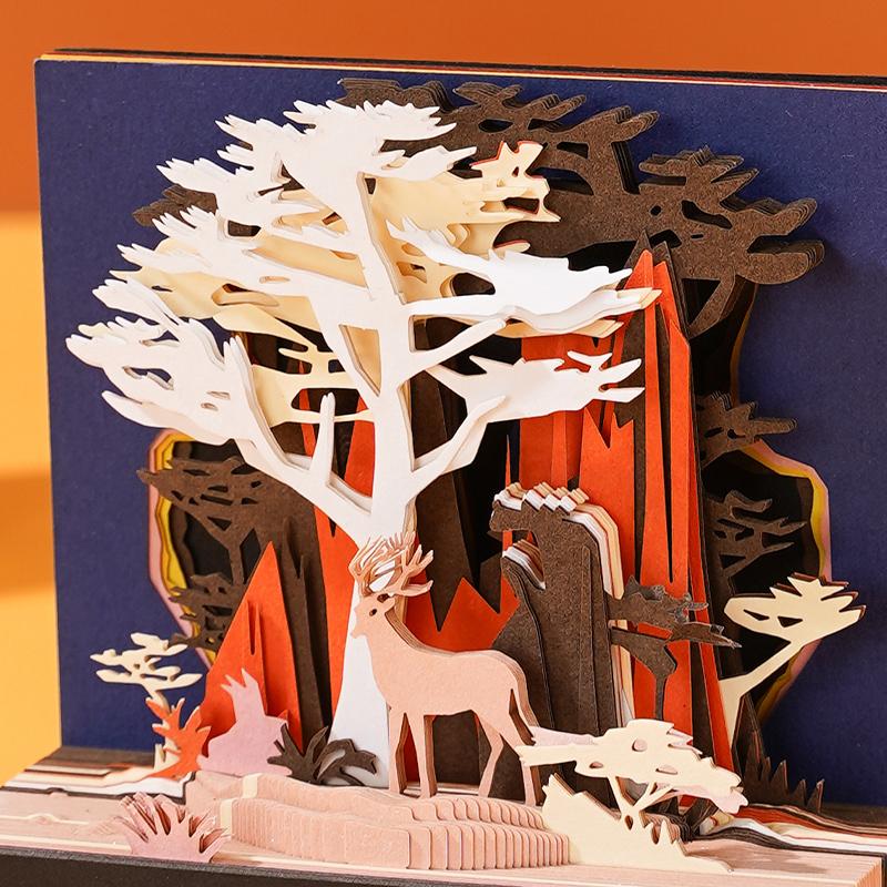 Desk Calendar,2024 Calendar Memo Pad,Creative Desk Calendar Diy Notes Notepad,3D Art Calendar Paper Carving Gift House Sculpture