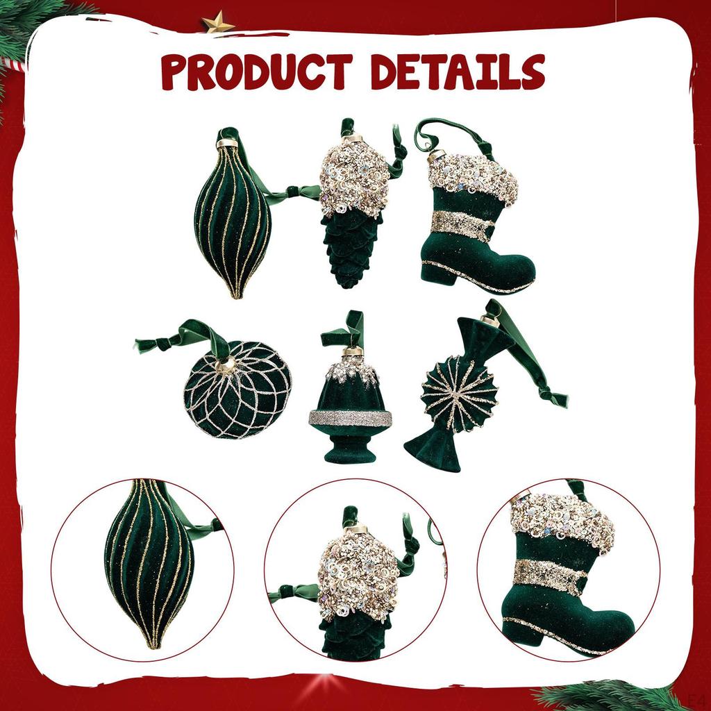 6 Pièces Ornements de Noël à Suspendre pour Décorations d'Arbre Artisanat Ornement Pendentifs Boules