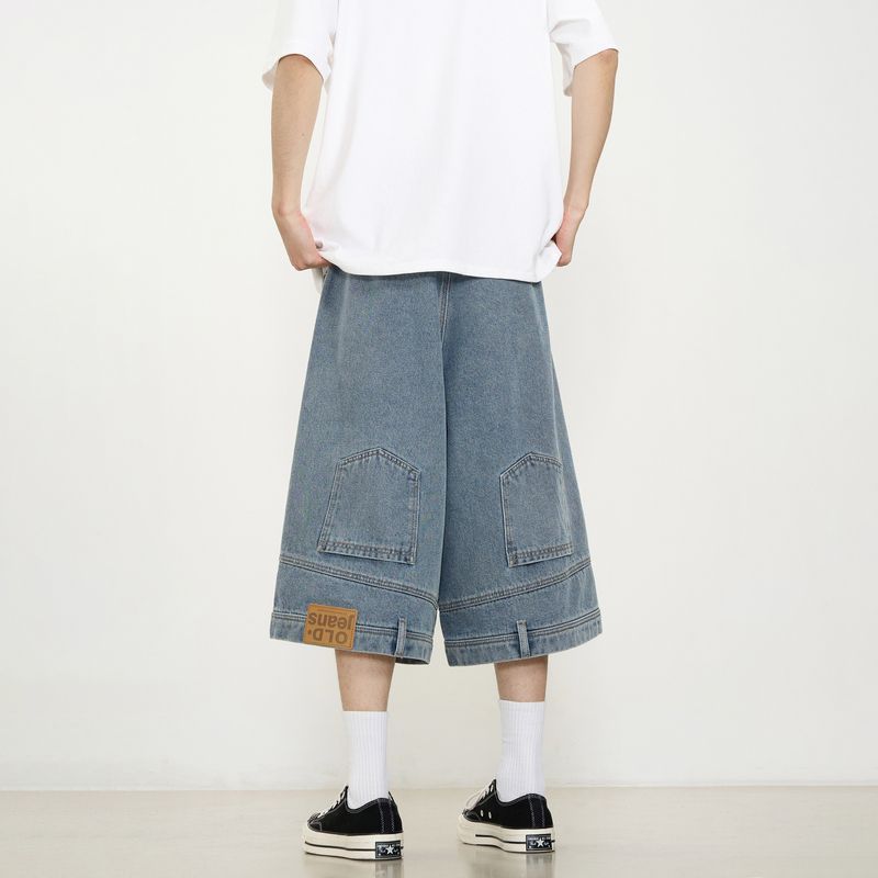 American Vintage Denim Shorts Men High Street Loose Wide Leg Niche Pants Fashion Casual Versatile Short Jeans Male and Female