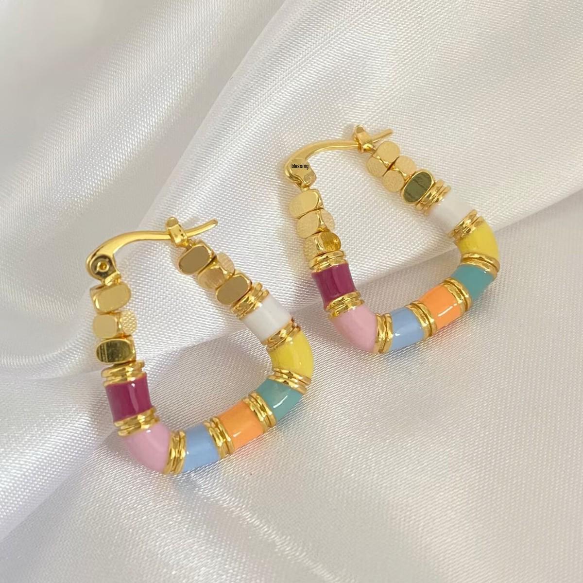 Exquisite Geometric Drip Glaze Enamel Earrings - High-End Simple Design