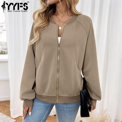 Damenmode Casual Volltonfarbe Druck Herbst Winter Langarm O-Ausschnitt Jacken & Mäntel