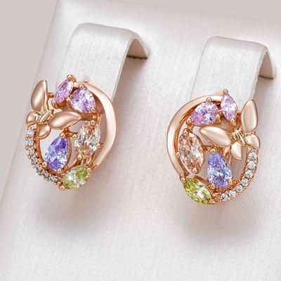 Fashion Rose Gold Color Butterfly Earrings For Women Colorful Natural Zircon Accessories Party Cute Wedding Jewelry