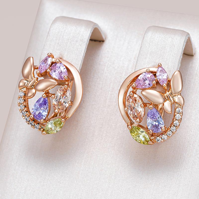 Fashion  Rose Gold Color Butterfly Earrings For Women Colorful Natural Zircon Accessories Party Cute Wedding Jewelry