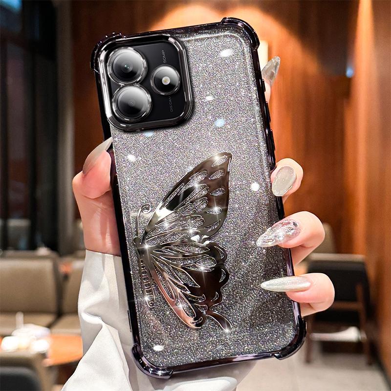 

Противоударный чехол с лазерным эффектом бабочки, с блестящим гальваническим покрытием для Xiaomi Redmi Note 15 15C 14 14C 13 13C 12 11 Pro Plus 4G 5G Redmi Note 14 4G чёрный