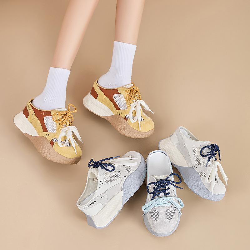 

7cm Chunky Platform Mesh Sneakers Slippers 2025 Summer New Large-size Slip-on Mules for Female Forrest Gump Shoes 39 помаранчевий