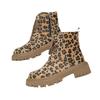 Plus size leopard print short fashion women's boots for autumn and winter New lace-up platform side zipper round toe boots