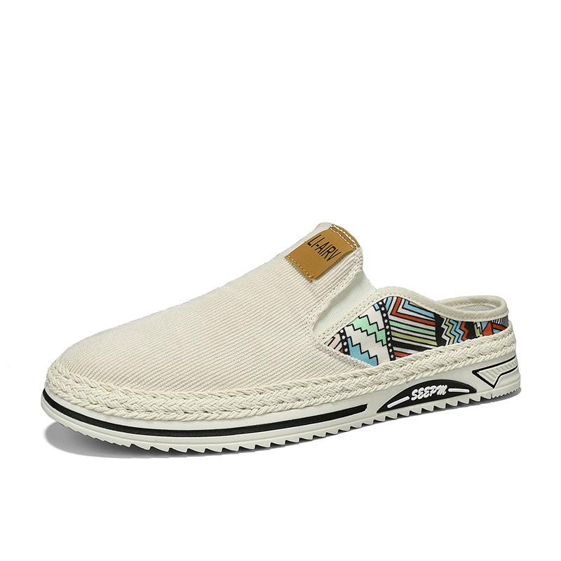 

Corduroy Semi-Drag Men Casual Shoes Half Shoes For Men Mules Slipper Outdoor Sandals Summer Backless Board Shoes Flat Man Slides 39