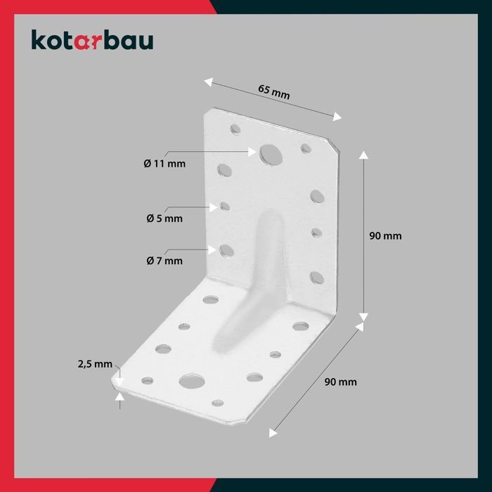 Équerres De Fixation - KOTARBAU - 90 X 90 X 65 Mm - Acier Galvanisé - Lot De 12 - Raccord D'angle