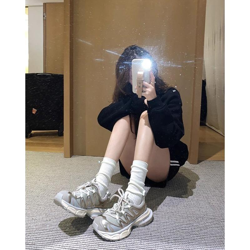 Contrasting color splicing platform shoes women's new mesh breathable fashion lightweight casual sports shoes