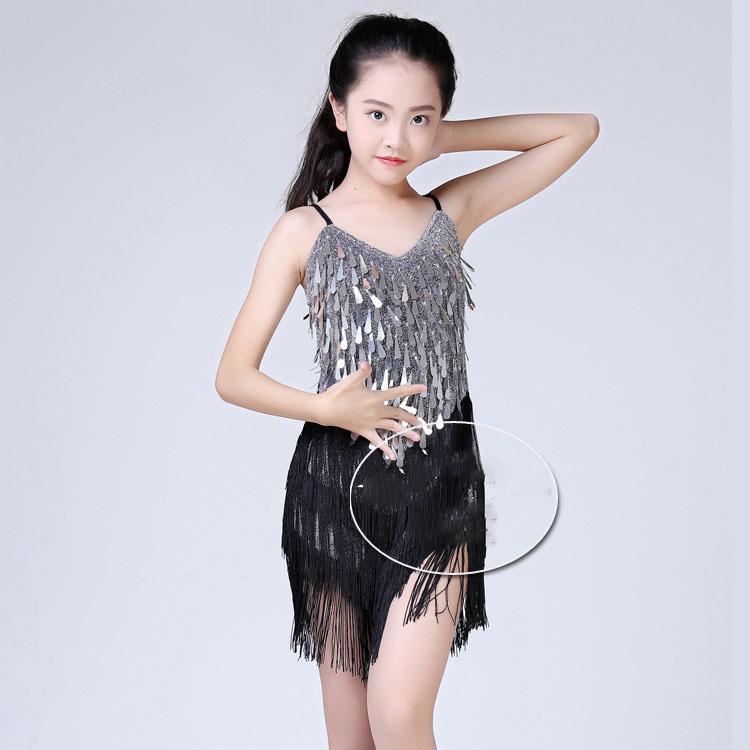 1pcs/lot Children Fashion Sequin Tassel Dancing Dress Girl Performance Tango Cha Cha Dancing Dress