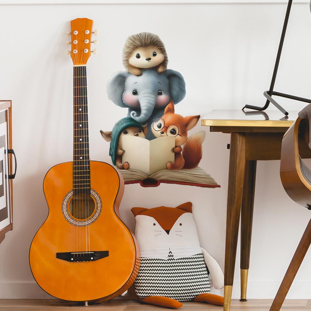 Cartoon Animal Reading, Study, Bedroom, Home Decoration and Beautification Wall Stickers
