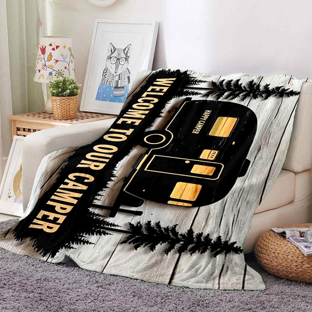 Camper Welcome Flannel Blanket Throw Blanket Soft Warm Sofa Bed Camping home Decor Unique Christmas Gift C9261176