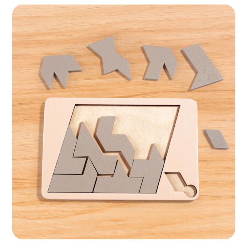 1 Set Kids Toys Wooden Geometric Puzzles Challenge Impossible Brain Burning Decompression Iq Tangram Brain Teasers Jigsaw Puzzle