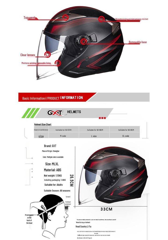 GXT708 Electric Scooter Helmet with Double Visor for Men & Women - All-Season Safety Half Helmet