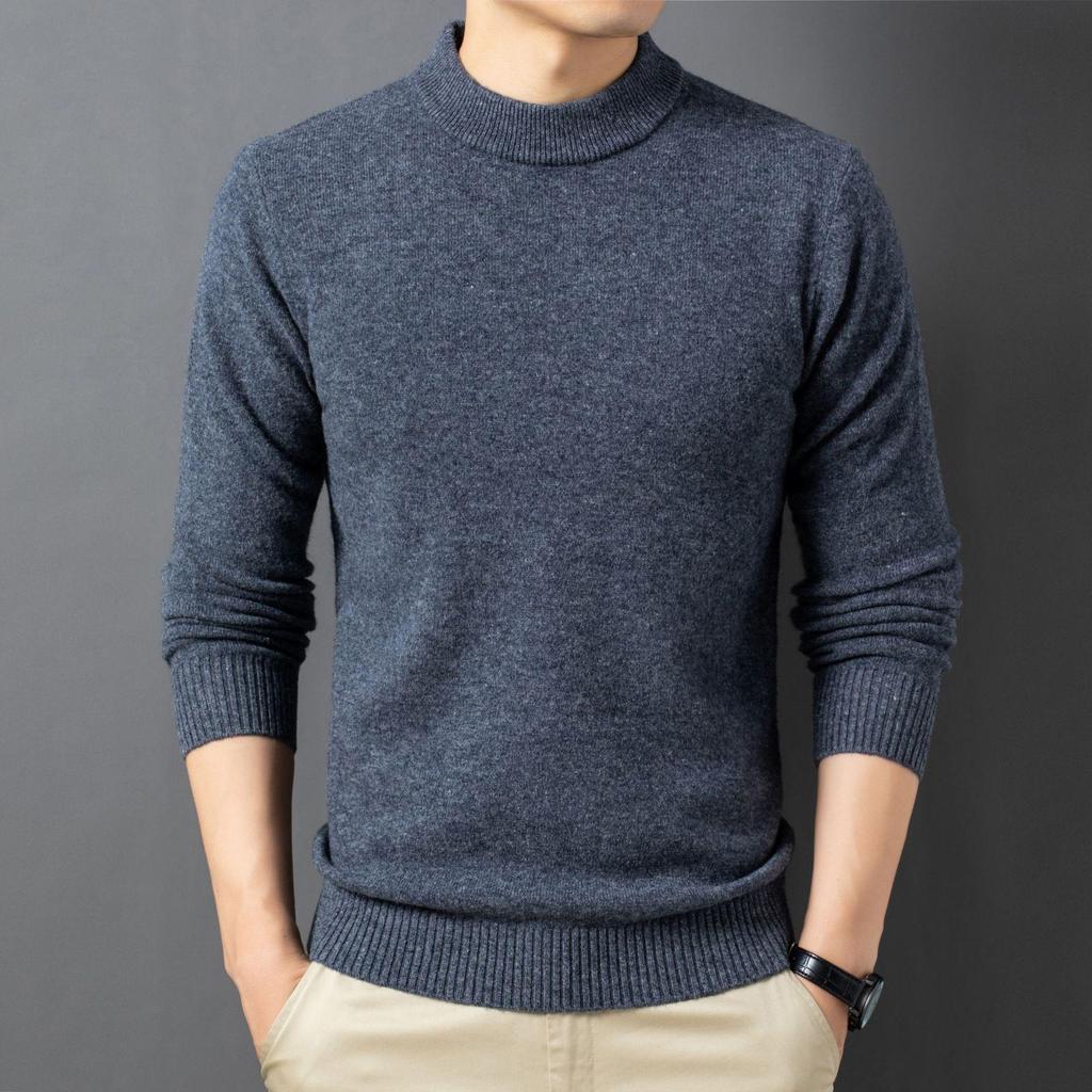 2025 Men's Pure Wool Round Neck Knit Sweater - Casual Long Sleeve Autumn/Winter Collection