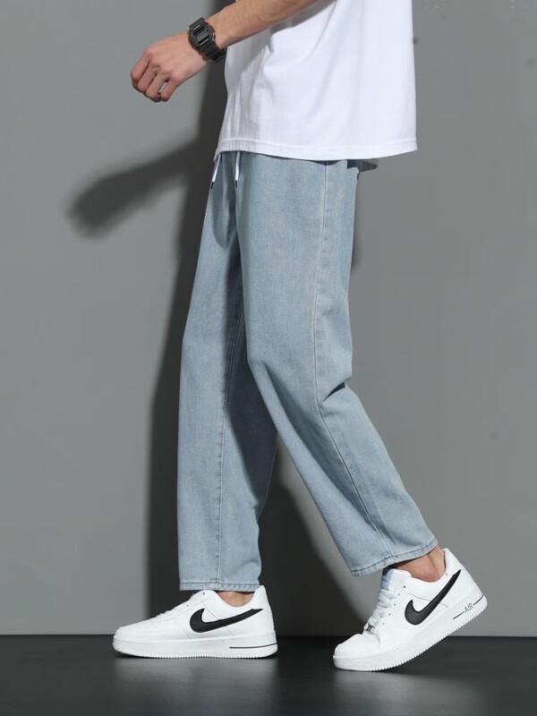 Dingfengbaoluo Men's Loose Straight Cropped Casual Pants
