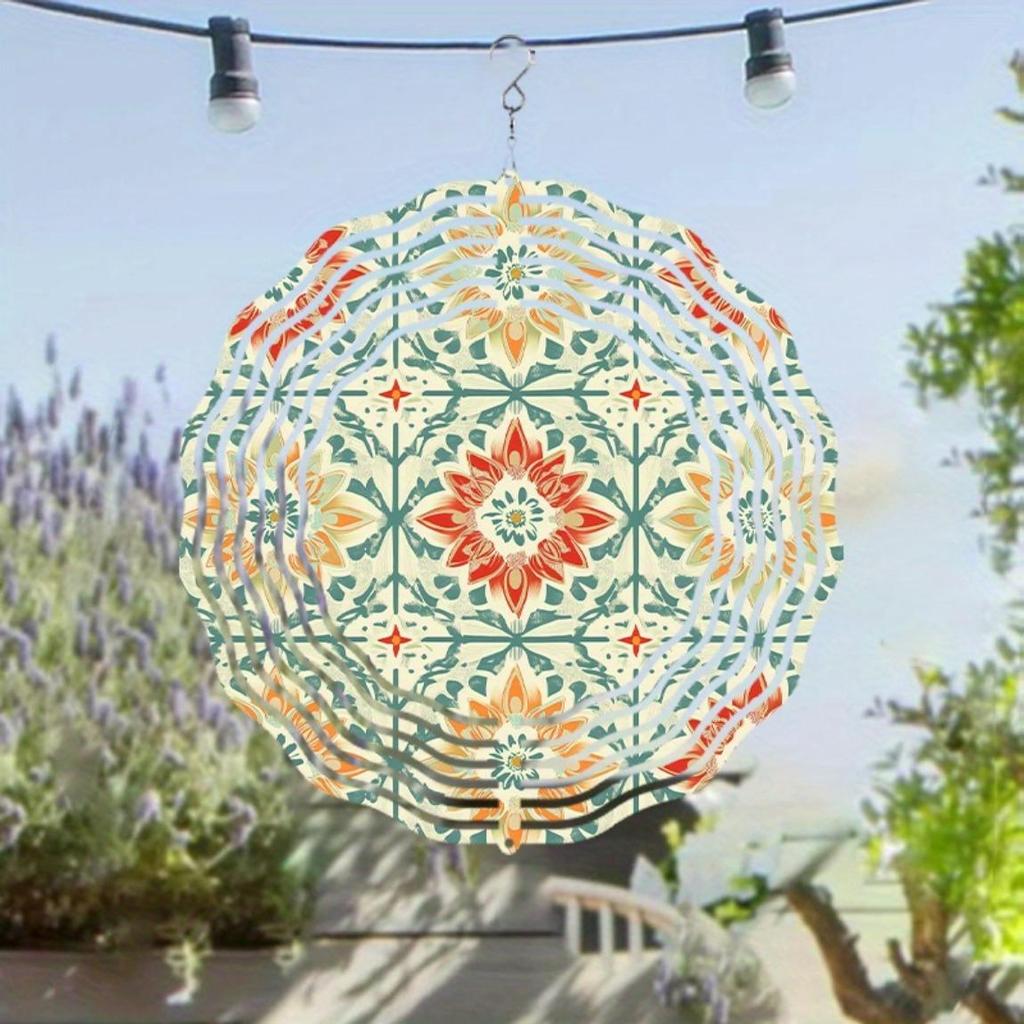 10 Inch Vintage Floral Wind Chime for Outdoor Garden Decor Rotating Hook Balcony Porch Decoration Durable Metal Wind Chime No Electricity