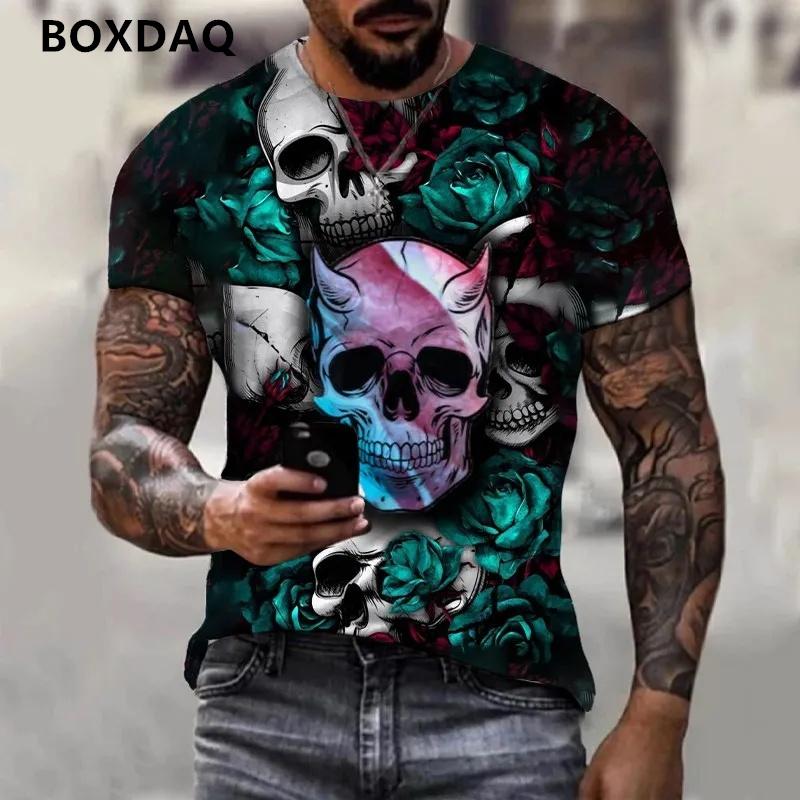 Мужские футболки с 3D принтом скелета в стиле ужасов — фото 8