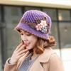 Warm Knitted Bucket Hat Windproof Floral Crochet Hat Vintage Yarn Cloche Hat  Winter