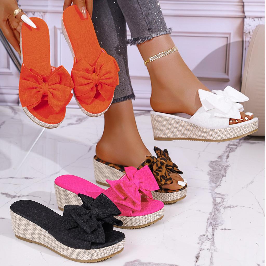 Summer Butterfly Bow Platform Slides With Rubber Sole For Womens Casual Comfort