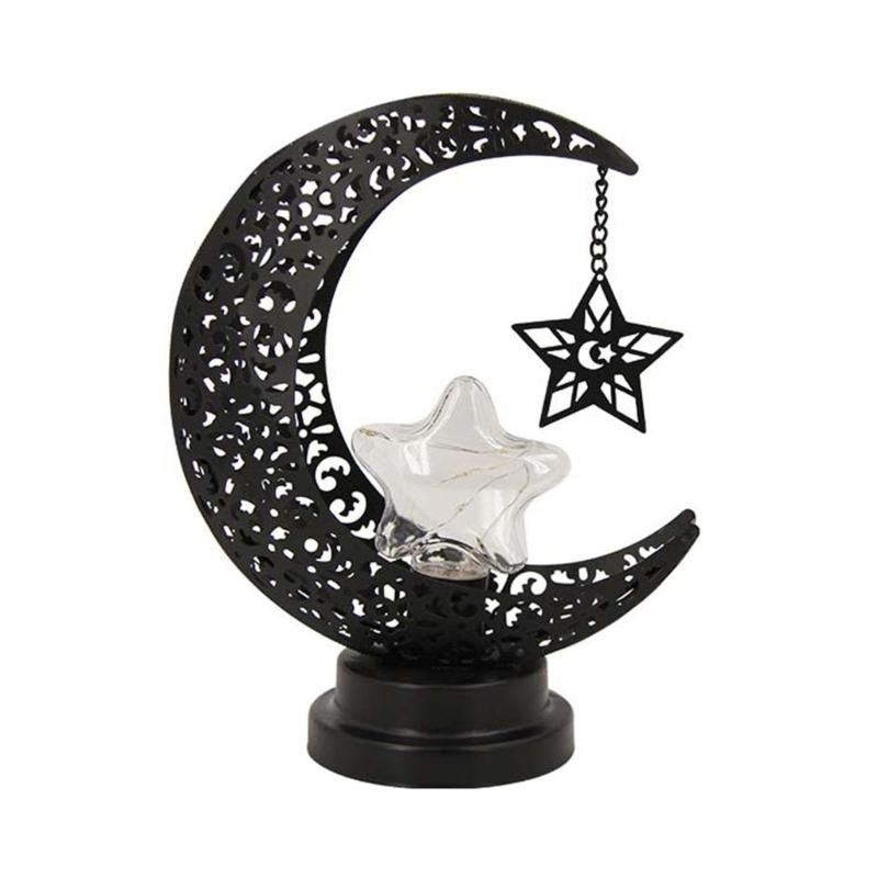 LED Hollowed Moon Star Nightlight Table Lamp Ornament for Eid Mubarak Ramadans Muslims Festivals Party Decoration Gift