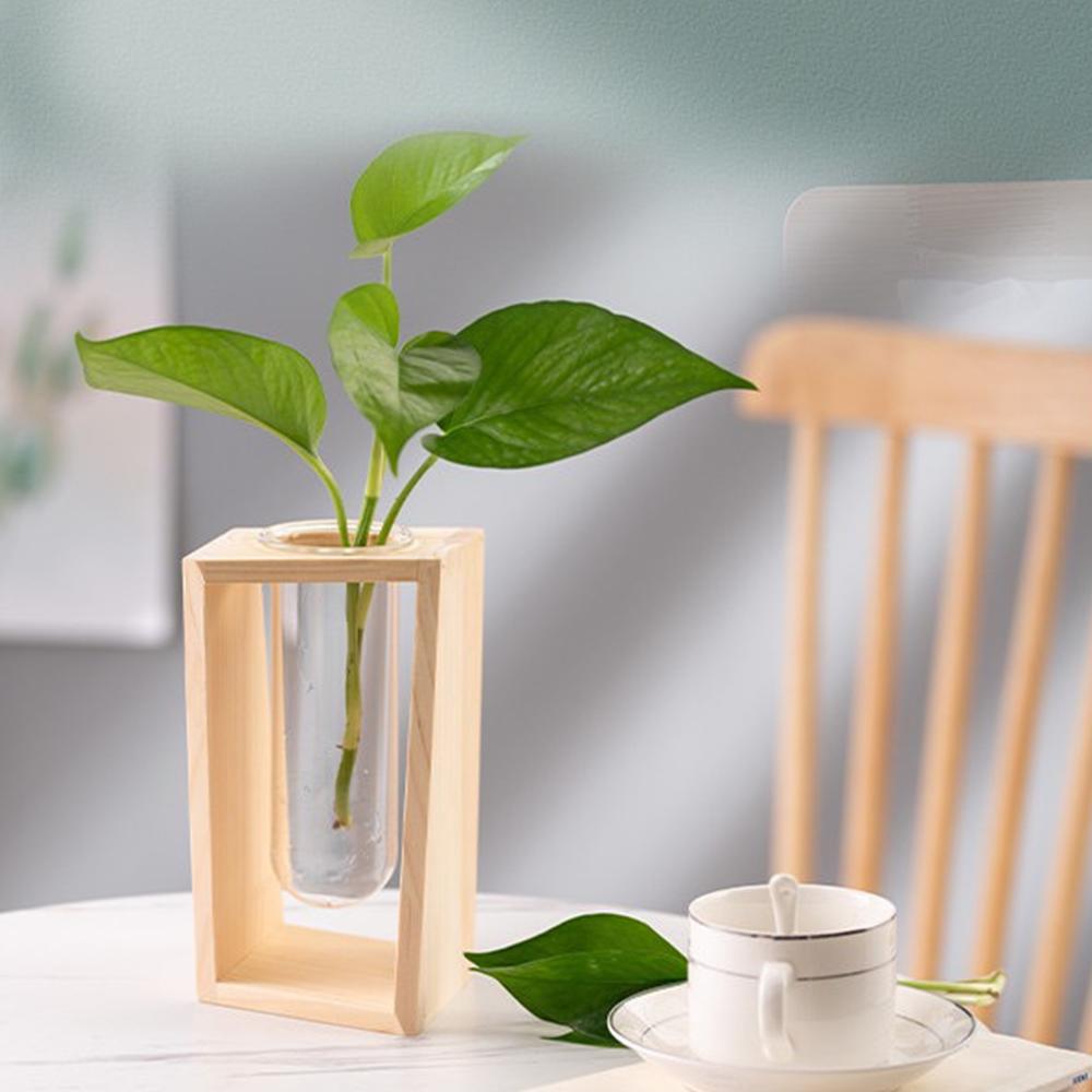Test Tube Glass Vase Plant Propagation Station Hydroponic Vases for Plants with Wooden Stand Terrarium Office Home Desktop Decor