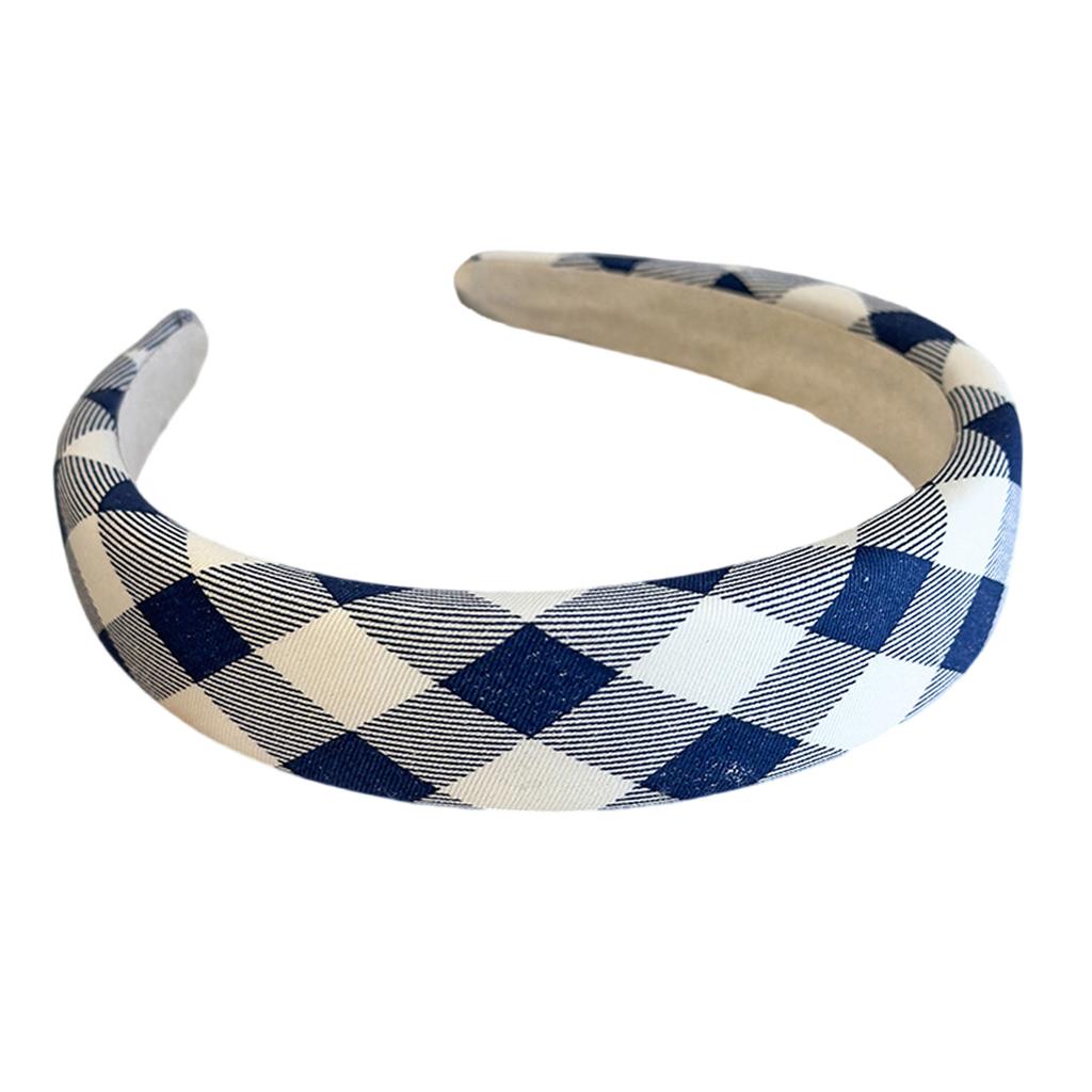 Classic Blue Tartan Sponge Headband For Women Girls Bow Hair Clip Gentle Pressure Free Design School Party Accessory
