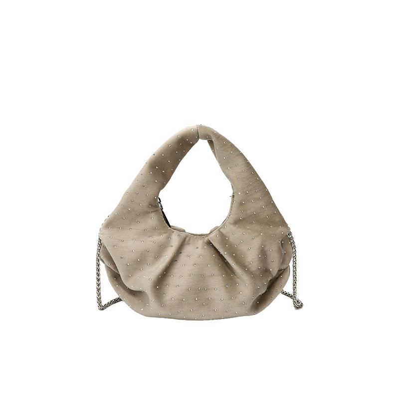 

Foreign trade women s bag 2025 new Korean version fashion pleated handbag ins Internet celebrity rivet trend messenger dumpling bag хаки