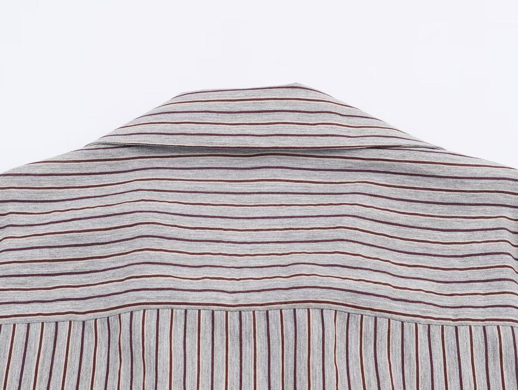 2025 Autumn Women's Slimming Double-breasted Striped Bow Shirt