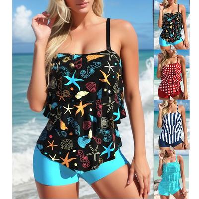 Sommermode Lässig Urlaub Badeanzug Damen Seestern Muschel Bedruckter Bikini Zweiteiler S-6XL